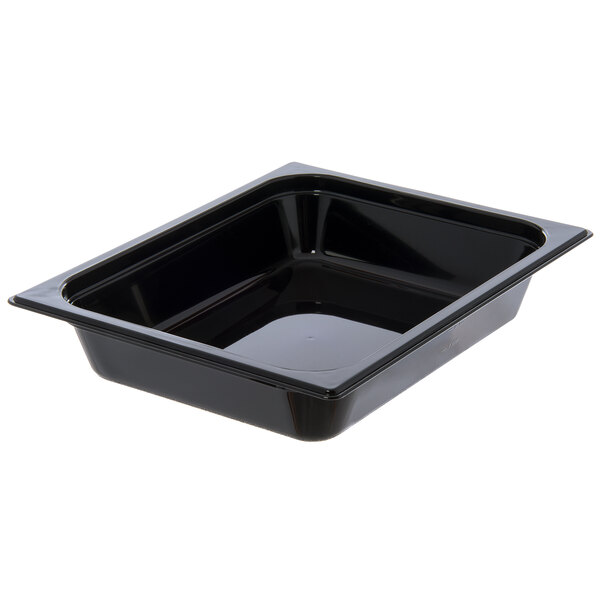 A Carlisle black plastic food pan with a square edge.