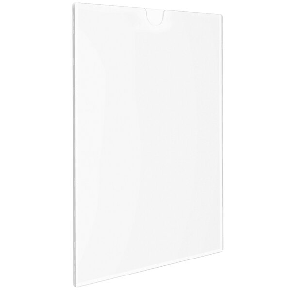 A white rectangular plastic sign holder with a white border and a clip.