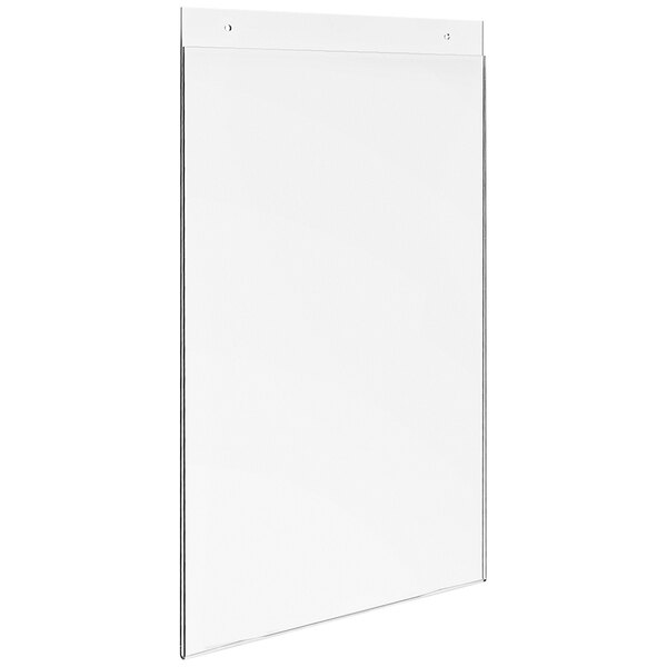 A white wall mounted Deflecto Classic Image sign holder with a black border containing a white sign.