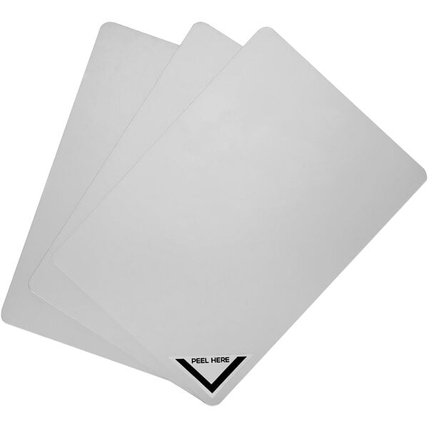 Deflecto silver acrylic write-on signs displayed on white cards.