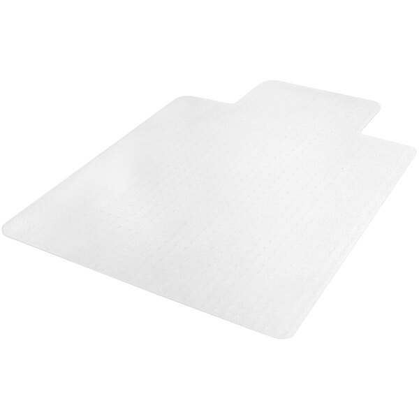A clear vinyl Deflecto Earth Source chair mat with a lipped edge.