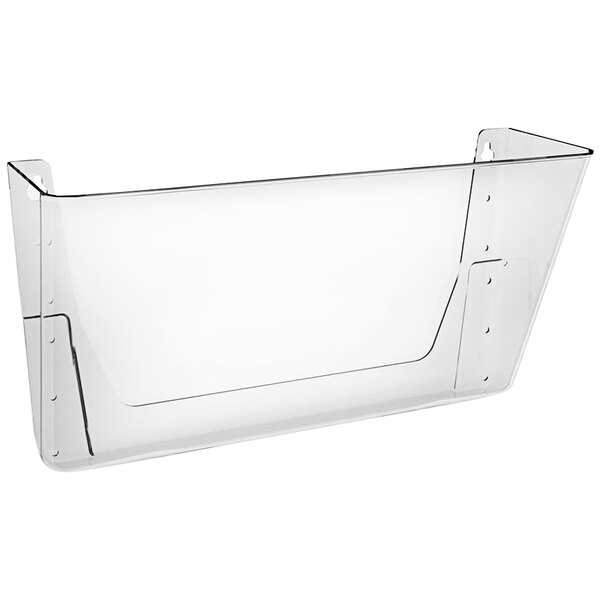 A Deflecto clear plastic wall mount for documents.