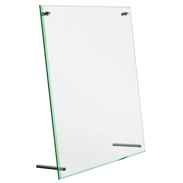 A clear acrylic sign holder with green tinted edges.