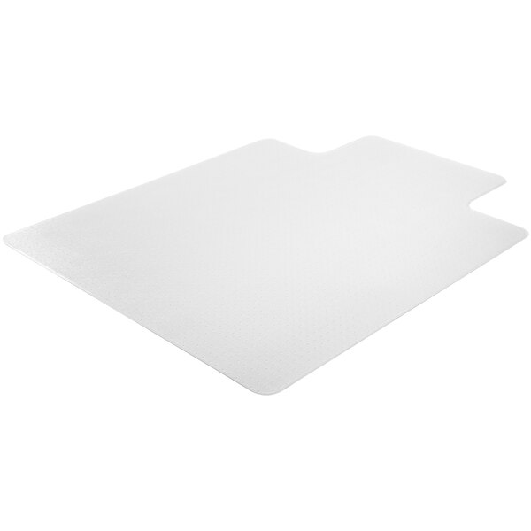 A clear Deflecto chair mat with a beveled edge.