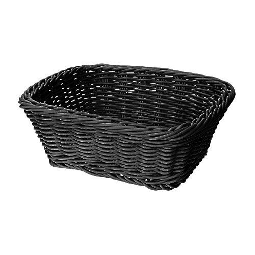A black rectangular plastic basket with handles.
