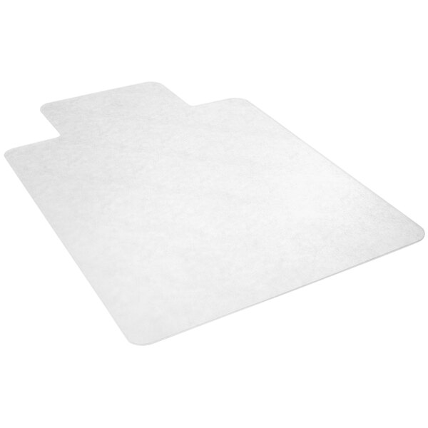 A clear rectangular chair mat with a white border on top.