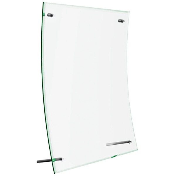 A clear acrylic sign holder with green tinted edges.