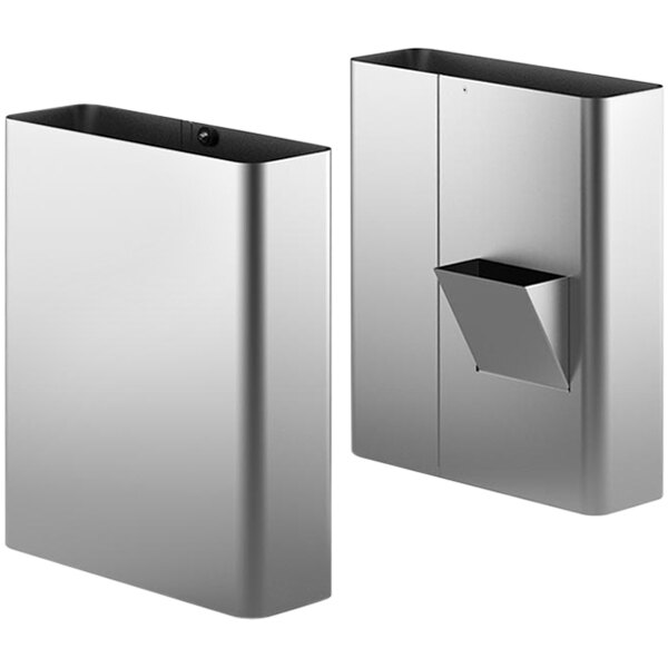 Two stainless steel rectangular bins with a silver lid.