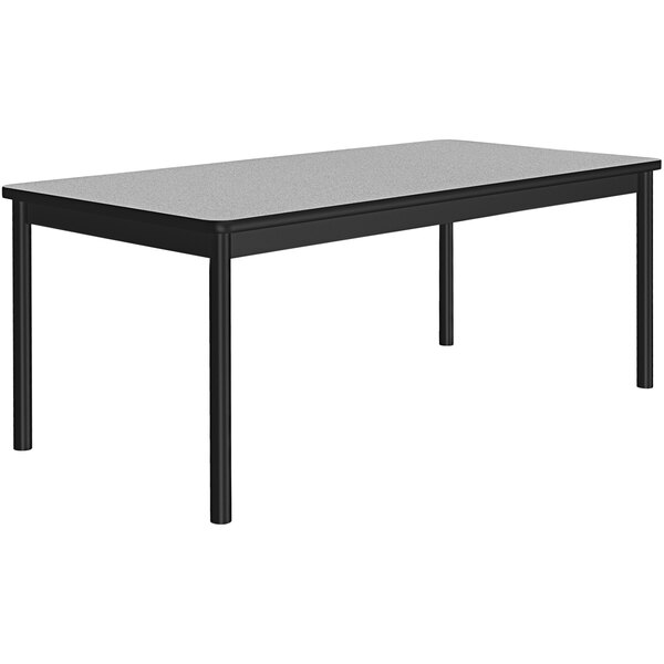 A black rectangular table with gray top and legs.