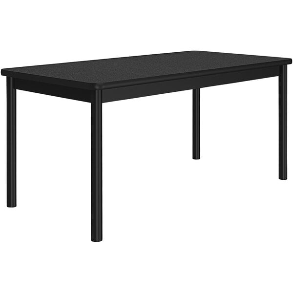 A Correll black rectangular library table with metal legs.