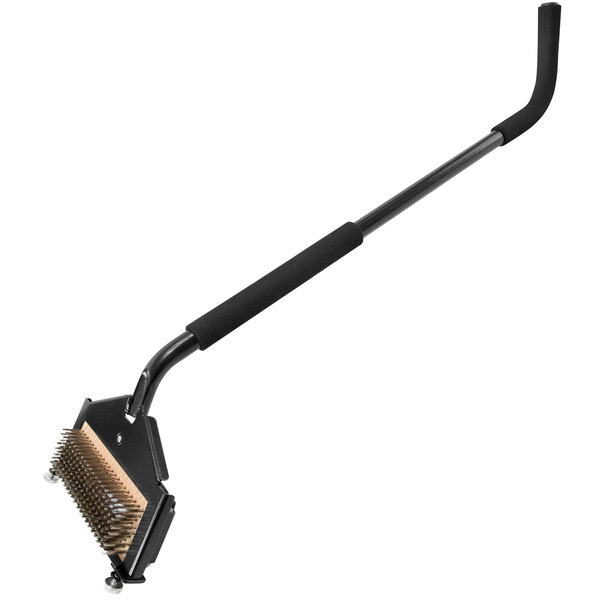 A black metal Texas Brush Smart Grill Brush with a long handle.