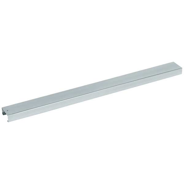 A long rectangular galvanized steel bar with holes on each end on a white background.