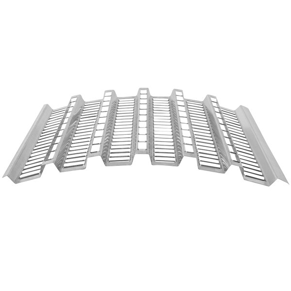 Galvanized metal Vestil pallet rack decking with holes.