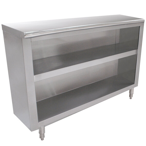 An Advance Tabco stainless steel dish cabinet on a counter.