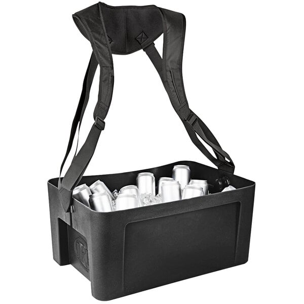 A black IRP Hawker Elite cooler with a strap and a lid open.