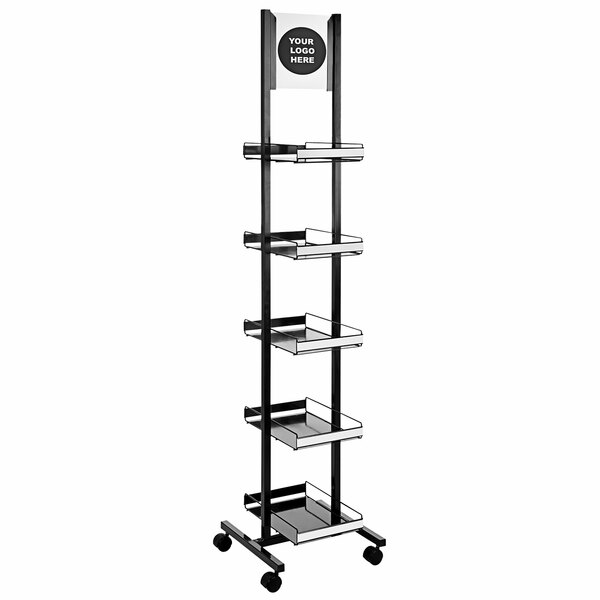 An IRP black and silver metal 5-shelf rack with casters.