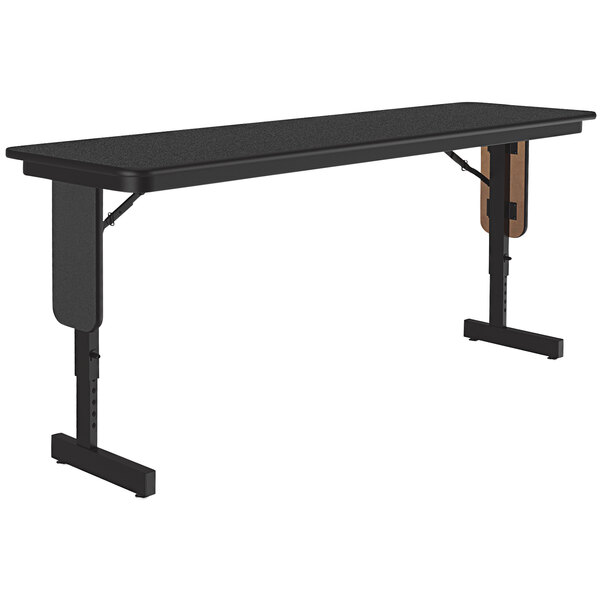 A Correll black granite folding seminar table with panel legs.