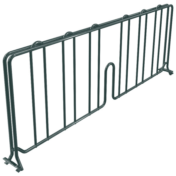 A black metal wire shelf divider with two bars on it.