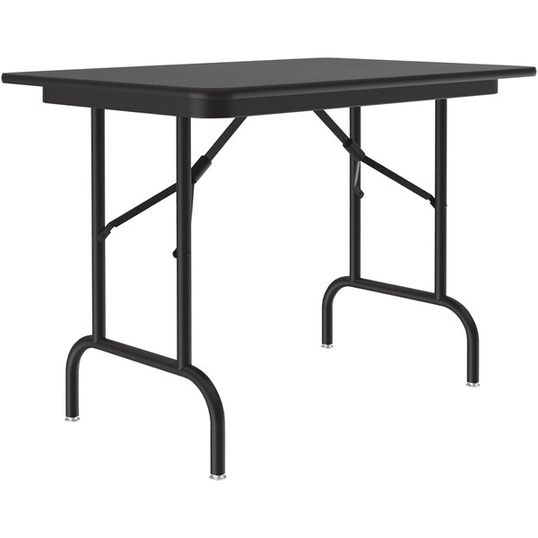 A black rectangular Correll folding table with black metal legs.