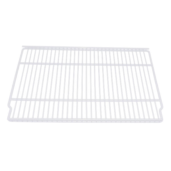 A white metal wire rack with notched edges.