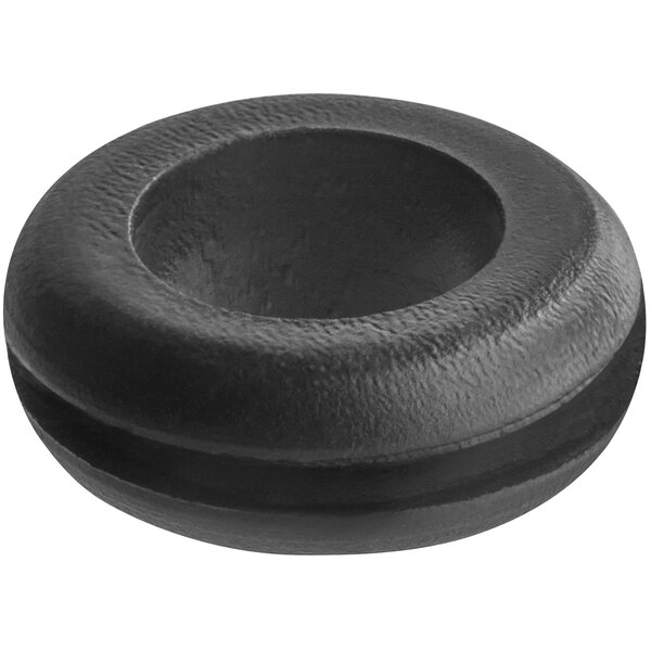A black rubber Solwave grommet with a hole in it.