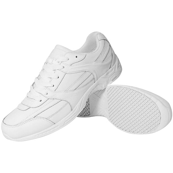 A pair of Genuine Grip white leather athletic shoes for men.