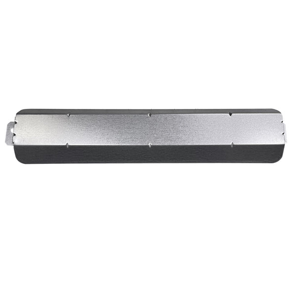 A silver rectangular air deflector with a grey metal box.