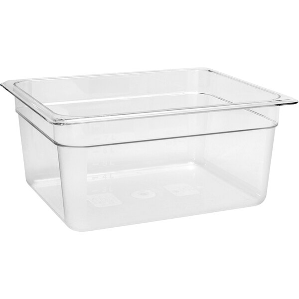 A clear plastic Front of the House Drinkwise deep insert pan with a lid.