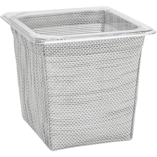 A grey mesh woven vinyl deep housing pan set with a clear lid.