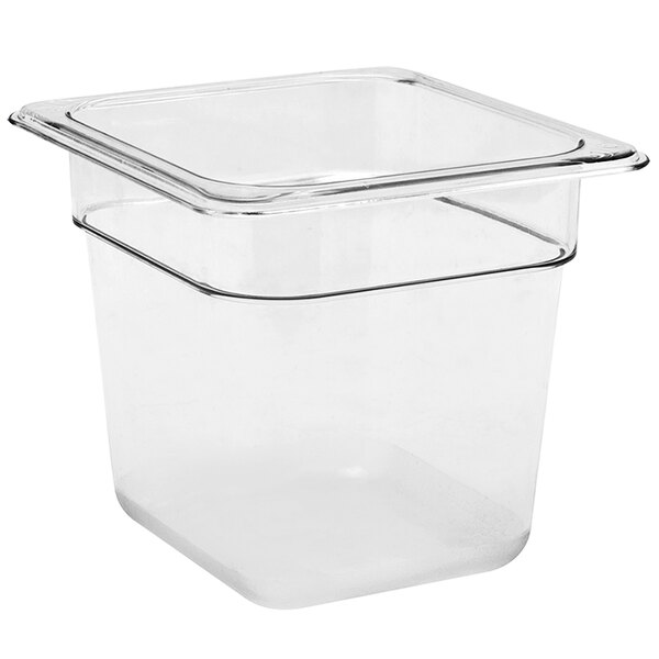A Front of the House Drinkwise clear plastic deep insert pan with a lid.