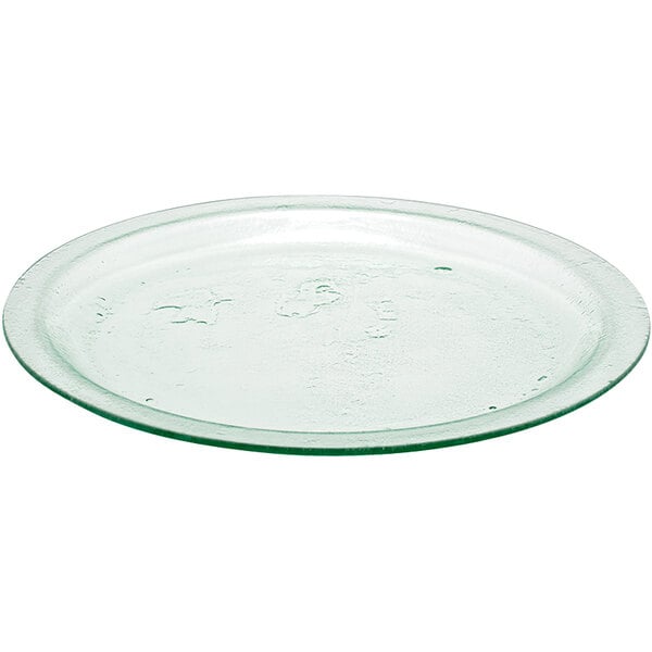 A clear glass plate with a white background.