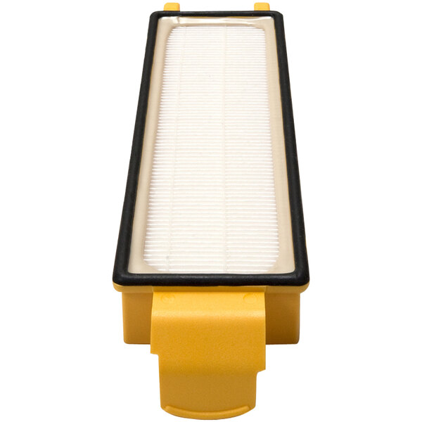 A close up of a yellow Powr-Flite HEPA filter.