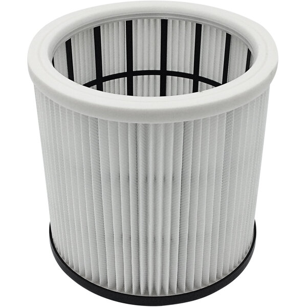 A white and black synthetic filter with pleated paper for a Powr-Flite vacuum.