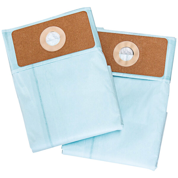 A pack of 10 brown paper Powr-Flite vacuum bags with blue and brown packaging.