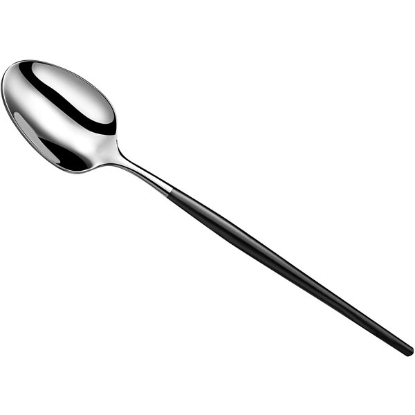 An Amefa Soprano stainless steel teaspoon with a black handle.