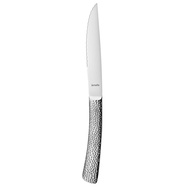 An Amefa Bongo stainless steel steak knife with a textured silver handle.