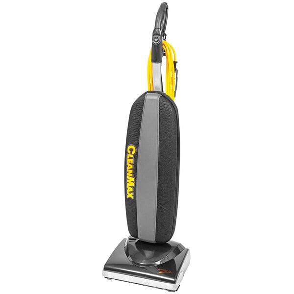 A CleanMax Zoom Series ZM-500 Upright Vacuum cleaner with a yellow handle and black wheels.