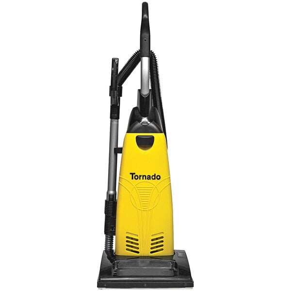 A yellow and black Tornado upright vacuum cleaner.