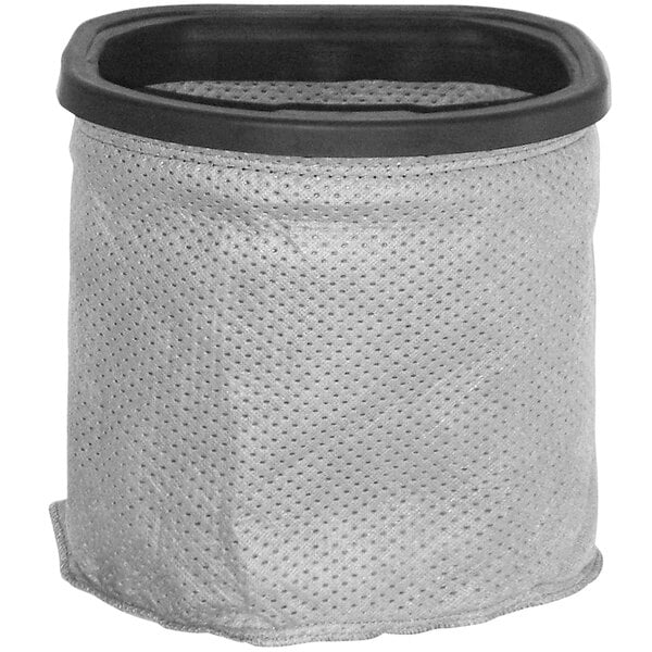 A grey Tornado cloth filter bag with a black rim and handle.