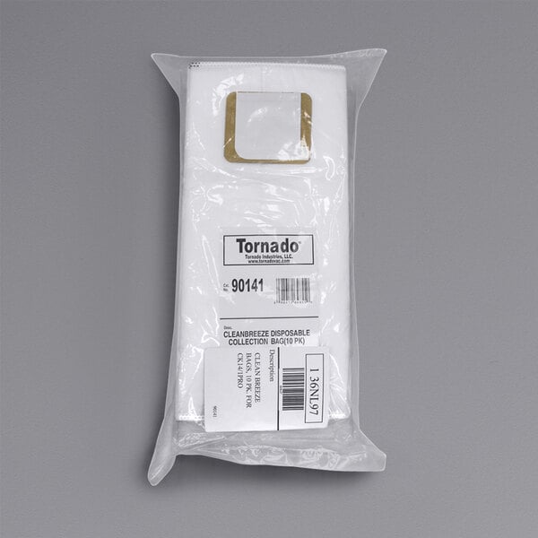A package of Tornado CleanBreeze disposable vacuum bags with a white plastic bag and label.