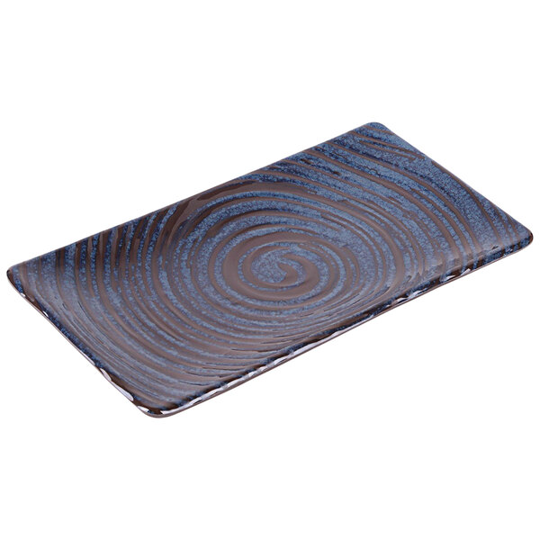 A rectangular Elite Global Solutions blue swirl melamine plate.