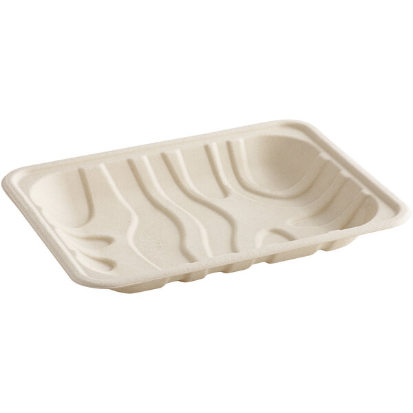 A white compostable fiber meat tray.