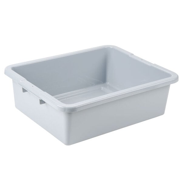 A gray Rubbermaid polyethylene tote box with a lid and handle.