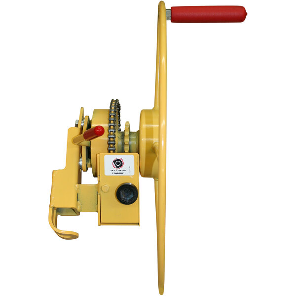 A yellow Paragon Panellift Drill Drive with a red handle.