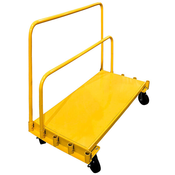 A yellow Paragon Pro Manufacturing Solutions Troll Panel Cart with black wheels and handles.