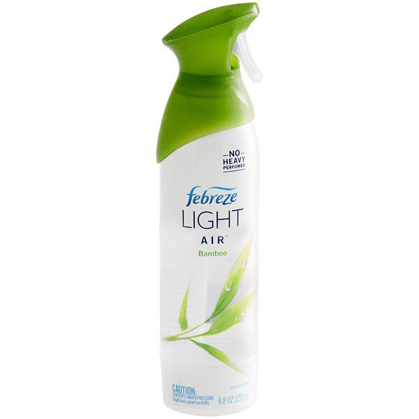 A white can of Febreze Air Light with a green cap.