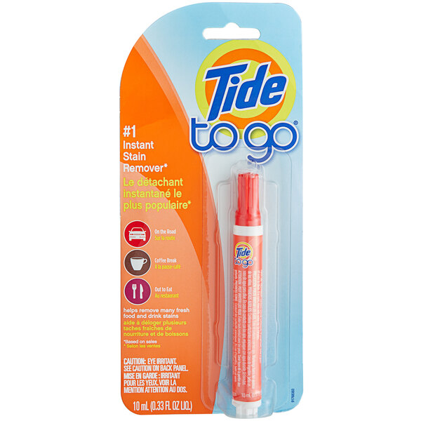 A Tide to-go pen with a red cap.