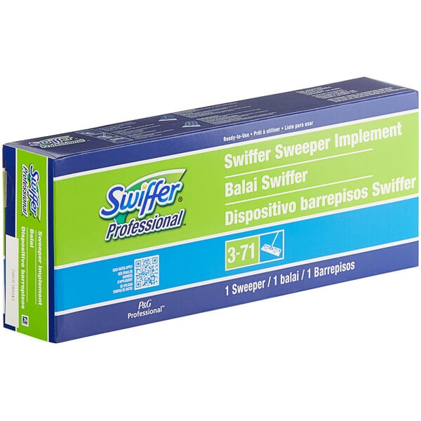 A case of three Swiffer Professional wet and dry mops in a blue and green box with white text.
