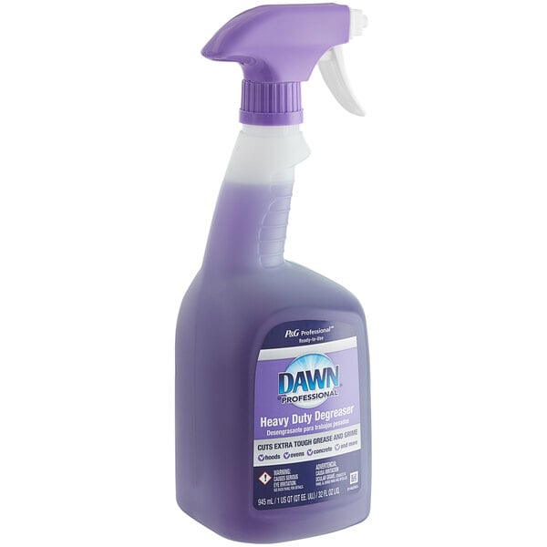 A purple spray bottle of Dawn Heavy-Duty Degreaser with a white label.