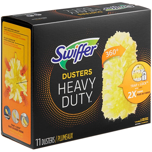 A yellow box of 3 Swiffer heavy-duty duster refills.
